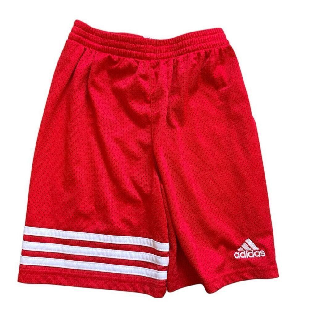 Youth Boys Adidas Three Stripe Athletic Red Mesh Dri Fit Shorts - Sz 6